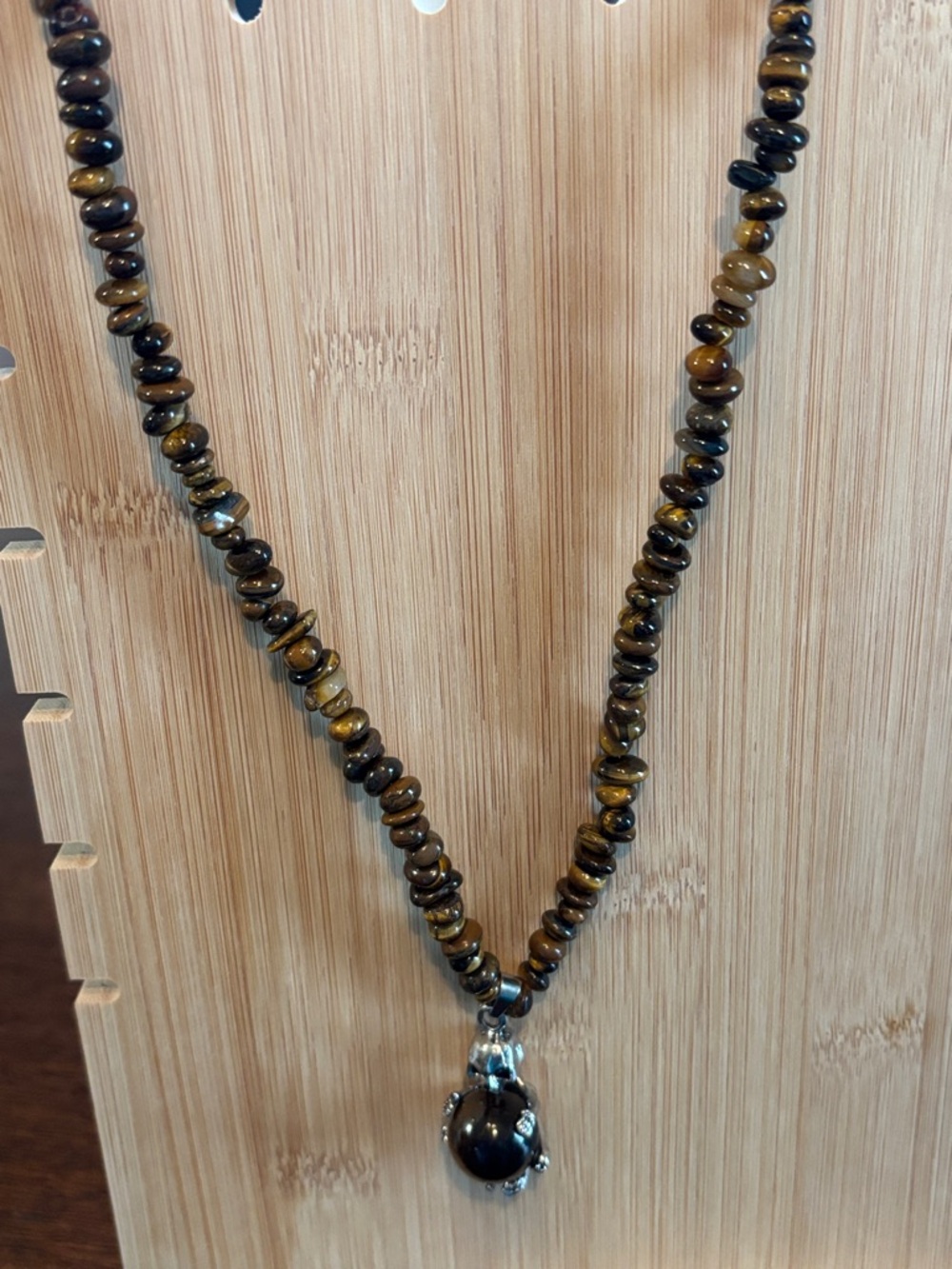 Tiger Eye Beaded Pendant Necklace - Brown and Black